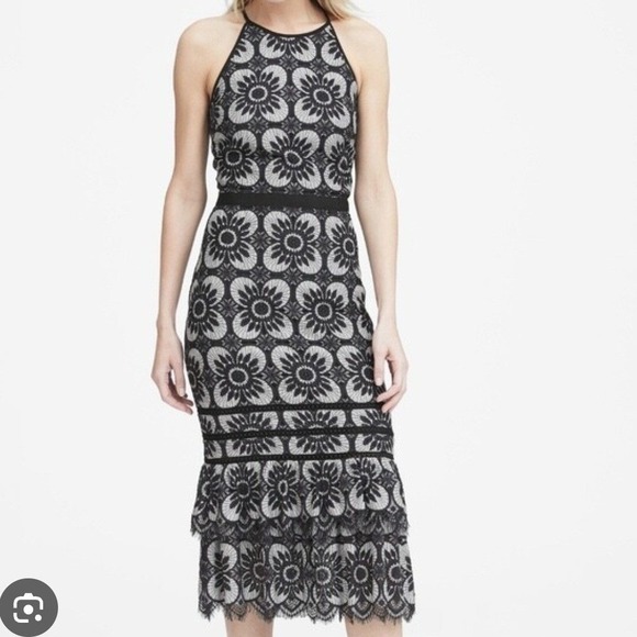 Banana Republic Dresses & Skirts - Banana Republic NWT Lace Midi Dress Black White‎ Halter Neck Women's Sheath